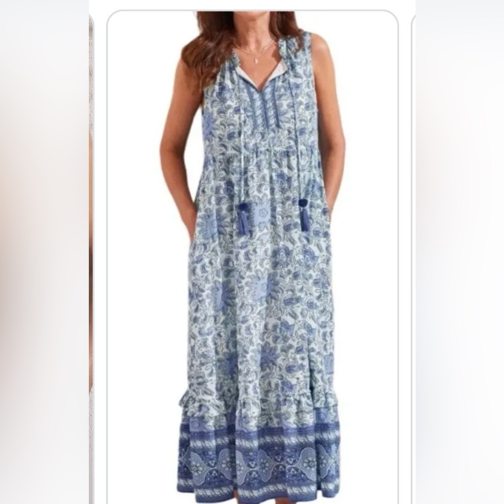 Tribal Blue and White  Maxi Sundress Large new with tags